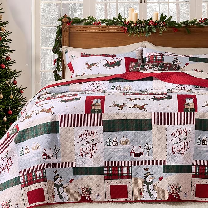 PPOLCA Christmas Twin Quilt Bedding Set, 2-Piece Snowman Printed Lightweight by PPOLCA