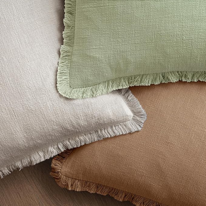 MIULEE Decorative Throw Pillow Covers Neutral Linen Fringe Throw Pillows Set of - Image 4