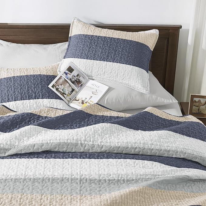 Andency King Size Quilt Set Yellow Blue, 3 Pieces Summer Ultra Soft Lightweight - Image 3