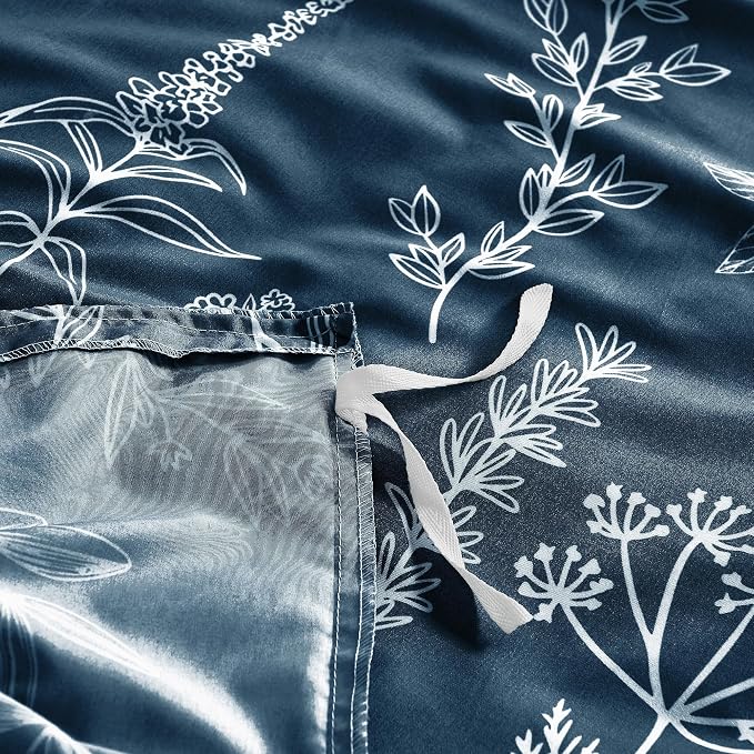 MUXHOMO Duvet Cover King Size, Reversible Floral Navy Duvet Cover Set - Image 5