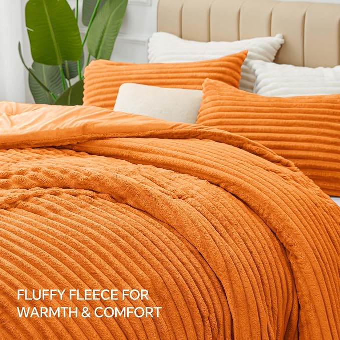 BEDELITE Fleece Queen Comforter Set -Super Soft & Warm Fluffy Burnt Orange - Image 6