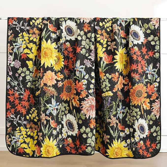 Yiran California King Quilt Set Black, Sunflower Floral Colorful Bedspreads - Image 8