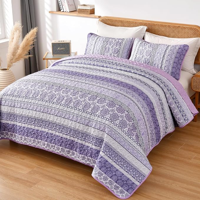 WONGS BEDDING Boho Quilt Set Queen Size, Lightweight Bedspread Coverlet Bedding - Image 2