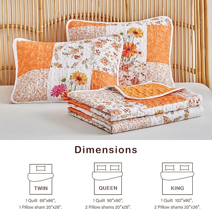 Joyreap 2 Pieces Floral Patchwork Quilt Set Twin, Smooth Soft Microfiber Quilt - Image 6