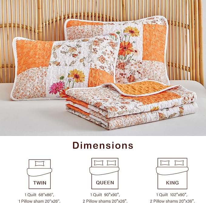 Joyreap 3 Pieces Floral Patchwork Quilt Set Queen, Smooth Soft Microfiber Quilt - Image 6