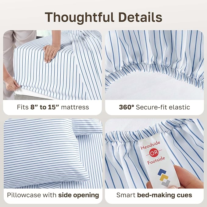 California Design Den Printed Striped Sheets Twin Size Bed Set - Image 5