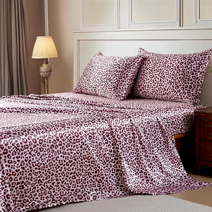 MR&HM Satin Bed Sheets with Elastic Corner Straps, Queen Size Sheets Set by MRHM