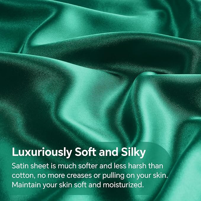 BEDELITE Satin Sheets Twin Size Bed Set, Luxury Soft Dark Green Silky Sheets - Image 4