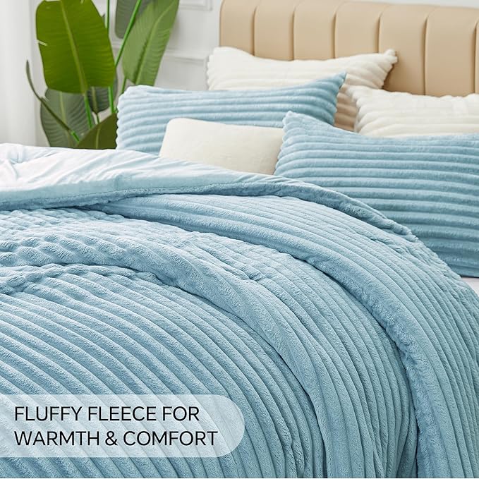 BEDELITE Fleece Twin Comforter Set -Super Soft & Warm Fluffy Light Blue Bedding - Image 6