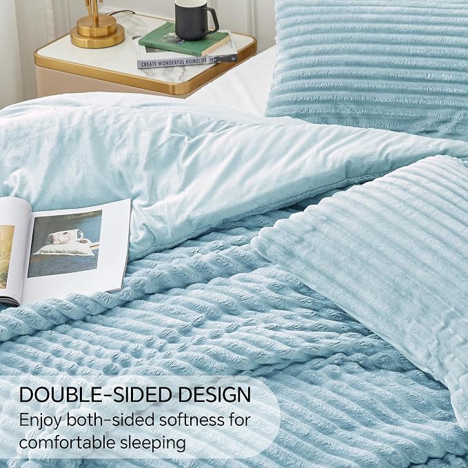 BEDELITE Fleece Twin Comforter Set -Super Soft & Warm Fluffy Light Blue Bedding - Image 4