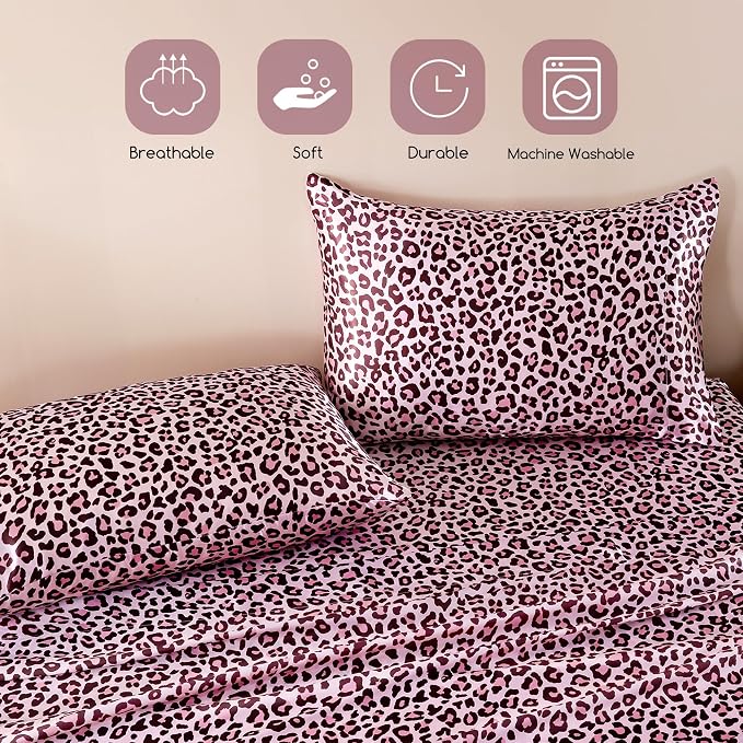 MR&HM Satin Bed Sheets with Elastic Corner Straps, Queen Size Sheets Set - Image 6
