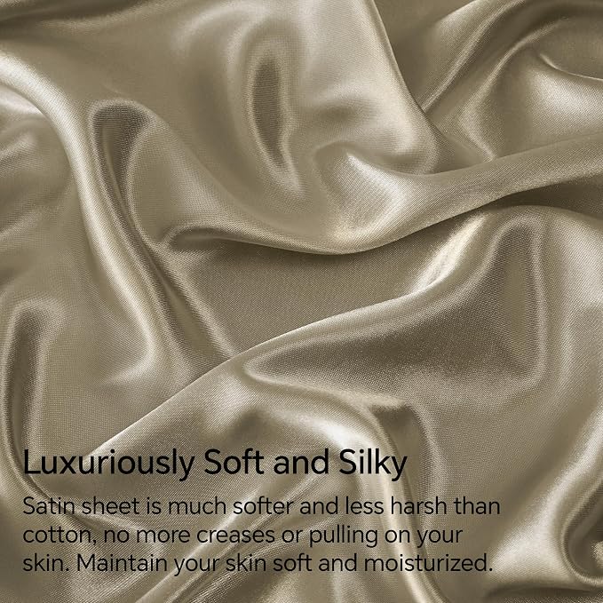 BEDELITE Satin Sheets Queen Size Bed Set, Luxury Soft Taupe Silky Sheets - Image 3
