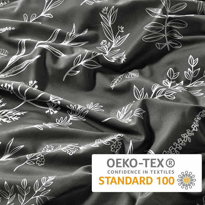 MUXHOMO Duvet Cover King Size, Reversible Floral Dark Grey Duvet Cover Set - Image 3