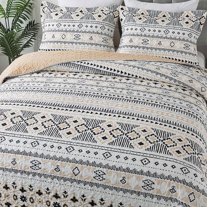 BEDIFANY Boho Quilt Bedding Set, 3 Pieces Stripe Queen Bedspread Lightweight - Image 3