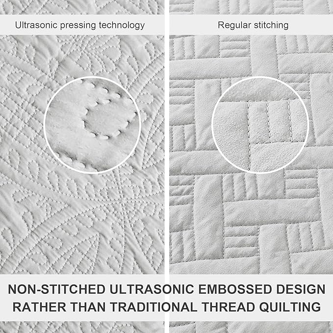 Love's cabin Oversized King Size Quilt Bedding Set Light Grey Bedspreads - Image 3