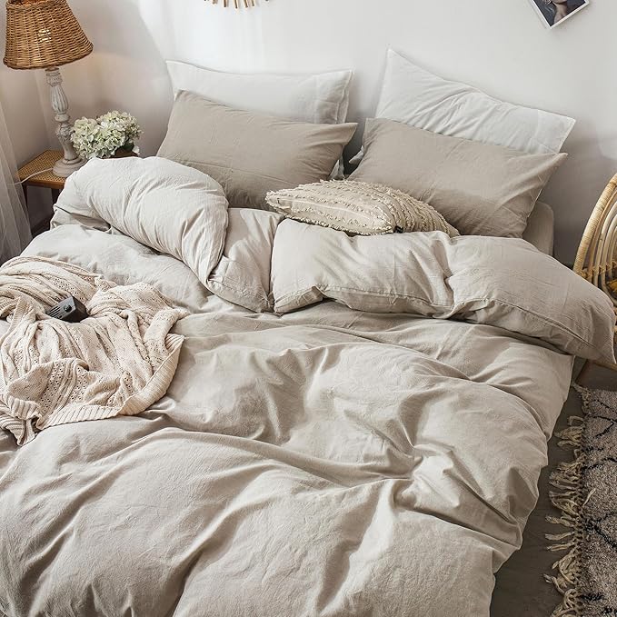 MooMee Bedding Duvet Cover Set 100% Washed Cotton Linen Like Textured - Image 3