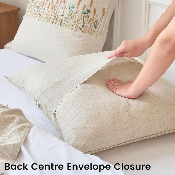 Simple&Opulence 100% Linen Euro Shams 26'' x 26'' Pack of 2, Embroidery Wheat - Image 4