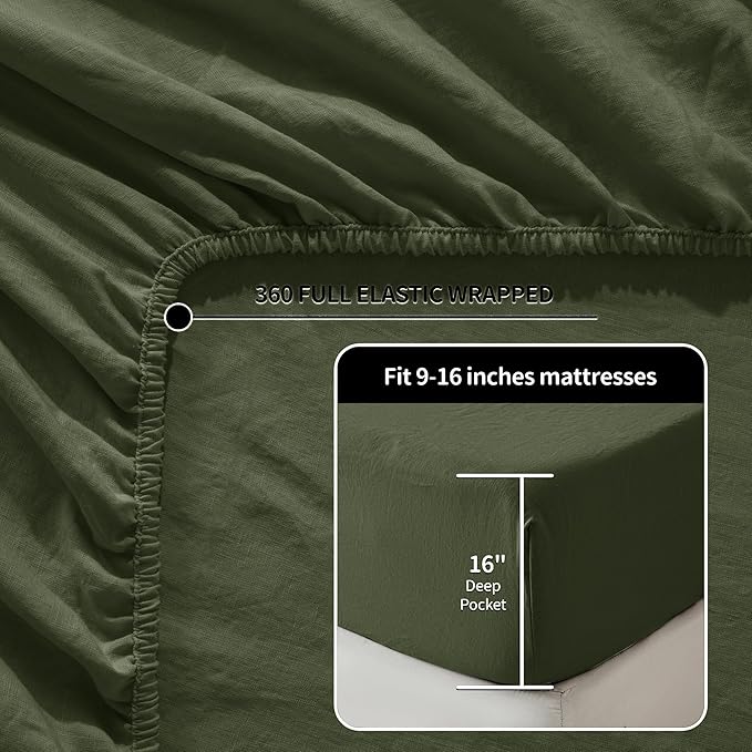 LBRO2M 100% Pure Linen Sheet Set Deep Pocket Up to 16" Bed Sheets Sets - Image 4