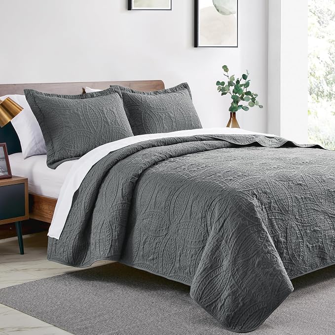 Love's cabin Quilts for Queen Bed Dark Grey Bedspreads Bedding Set - Image 2