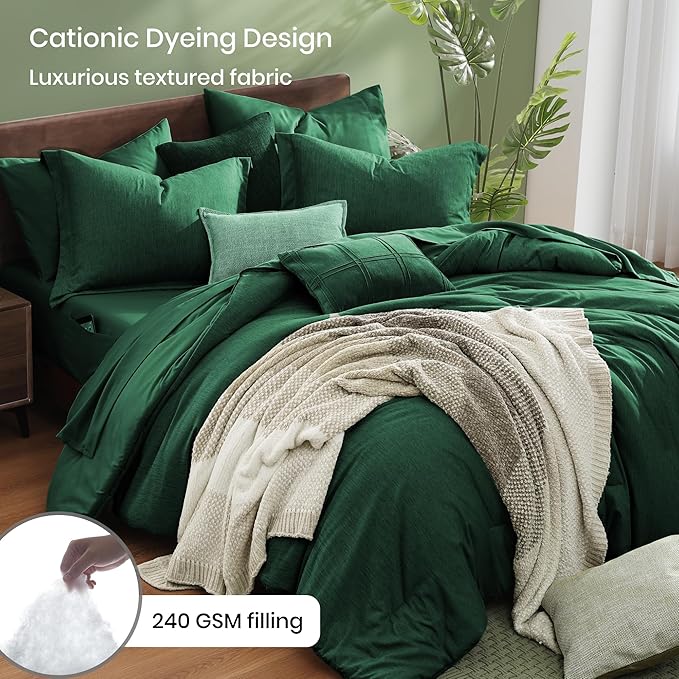 Monbix Full Size Comforter Set, Emerald Green Bedding Comforter - Image 3