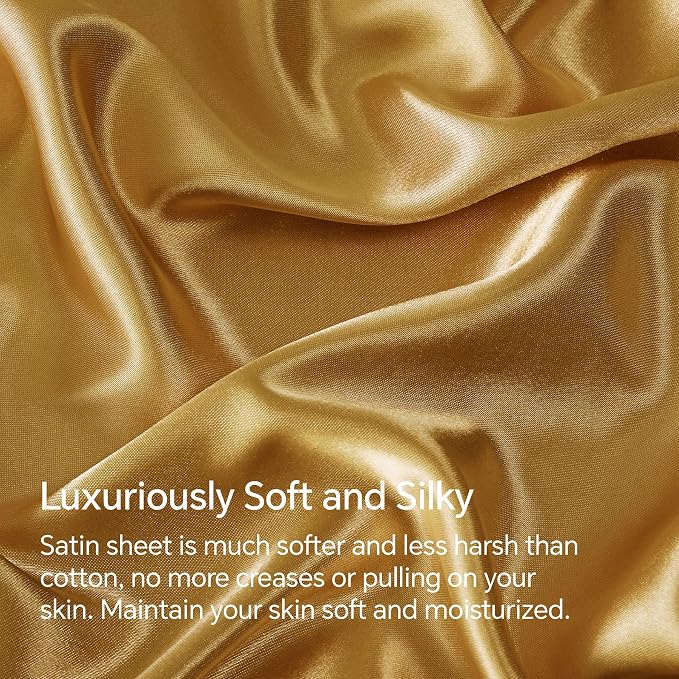 BEDELITE Satin Sheets Twin XL Size Bed Set, Luxury Soft Gold Silky Sheets - Image 3
