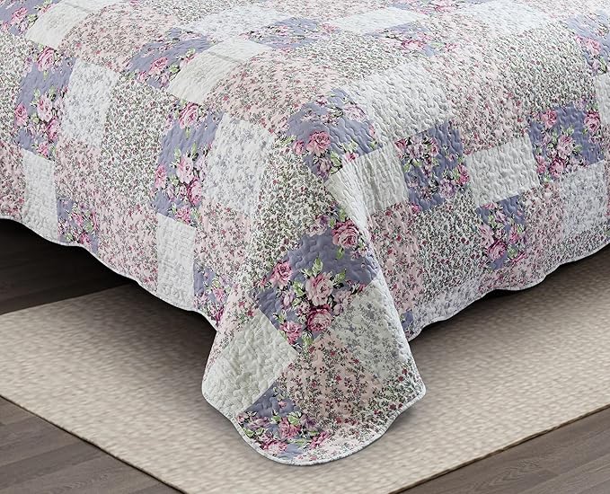 Brilliant Sunshine Roses Toile Quilt Set, 3-Piece Bedding Sets, Traditional - Image 4