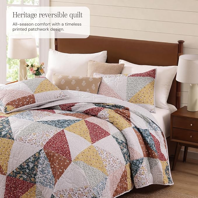 BLOOMHAVEN Quilt Set Twin Size, Patchwork Burnt Orange Floral Quilt Sets - Image 2