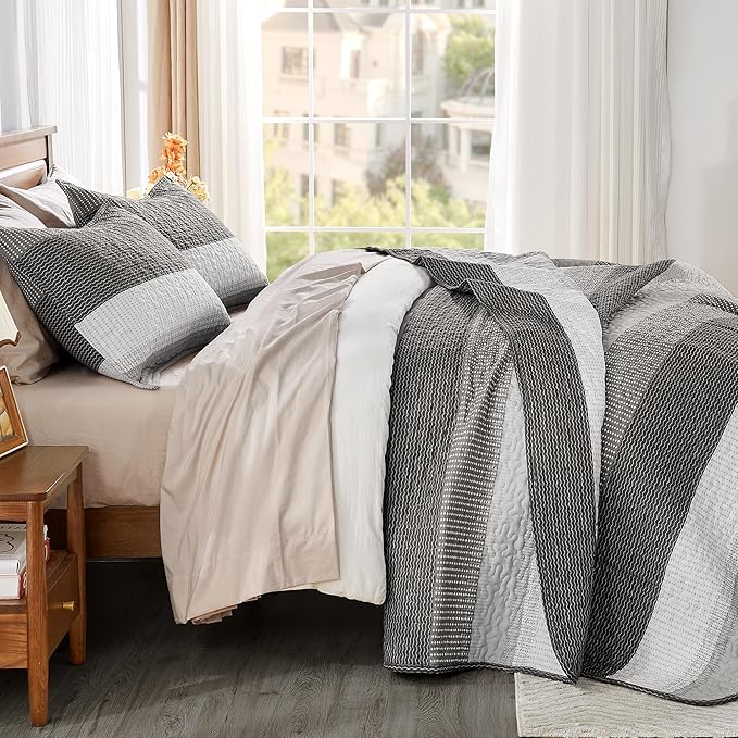 Andency King Size Quilt Set Dark Grey, 3 Pieces Summer Ultra Soft Lightweight - Image 3