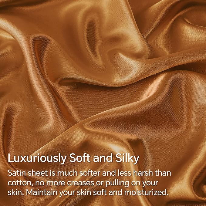 BEDELITE Satin Sheets Queen Size Bed Set, Luxury Soft Burnt Orange Silky Sheets - Image 3