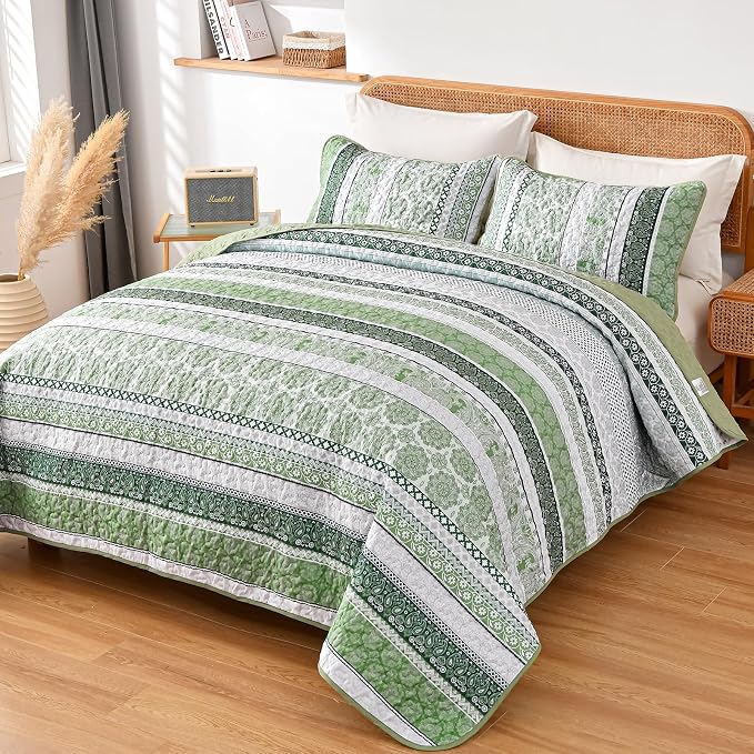 WONGS BEDDING Boho Quilt Set King Size, Lightweight Bedspread Coverlet Bedding - Image 2