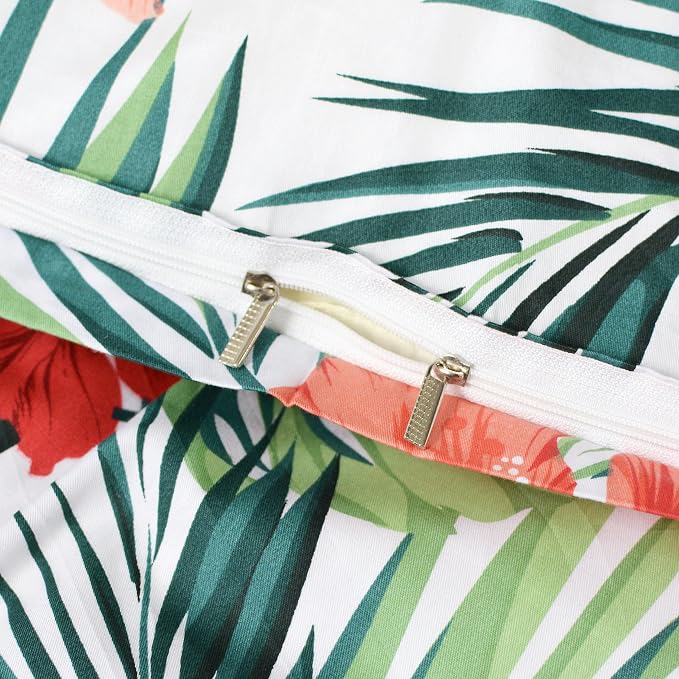 FADFAY Hawaiian Style Red Hibiscus Palm Leaves Tropical Duvet Cover Set Summer - Image 6