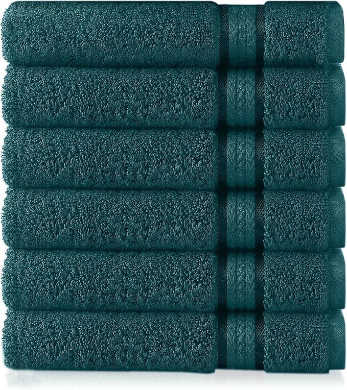 Cotton Craft Ultra Soft 6 Pack Hand Towels 16x28 Teal Weighs 6 Ounces Each by COTTONCRAFT