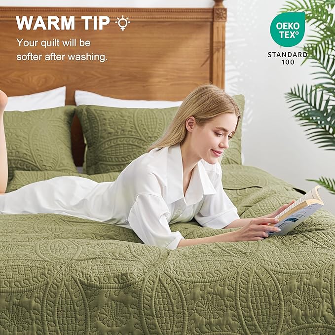 Love's cabin Oversized King Size Quilt Bedding Set Green Bedspreads - Image 4