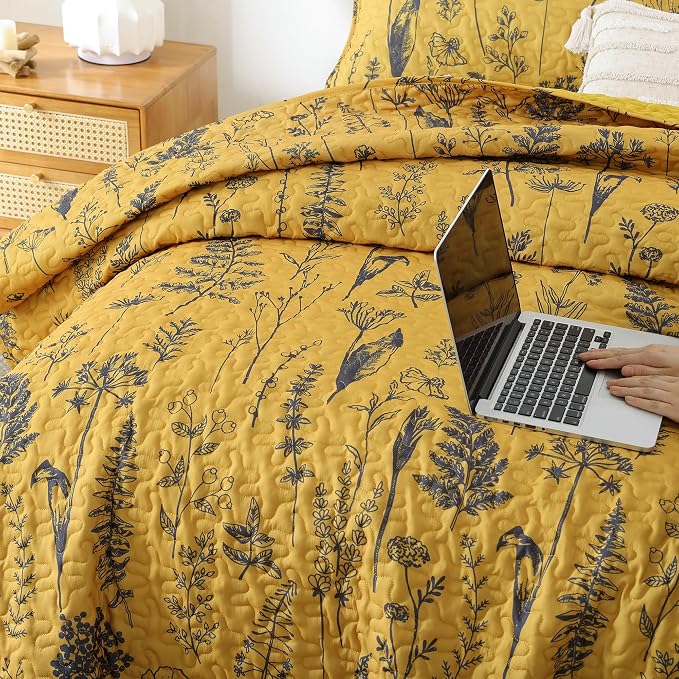 JANZAA King Size Ginger Quilt Bed Spread Boho Quilt Set 3 Pieces Lightweight - Image 9