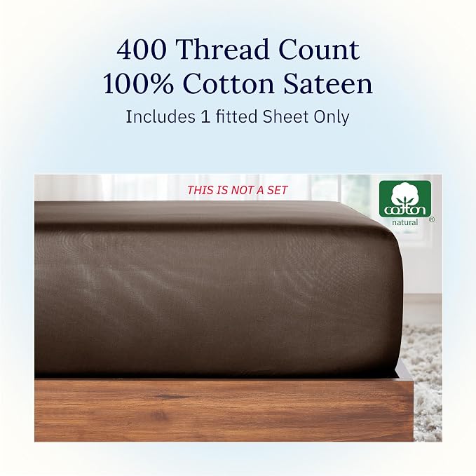 California Design Den 100% Cotton Fitted Sheet Full Only, 400 Thread Count - Image 4