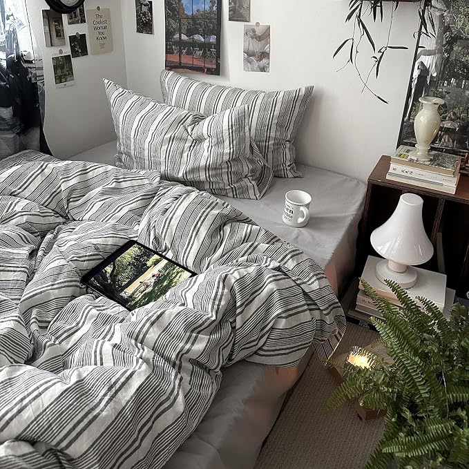 mixinni Washed Cotton Duvet Cover Twin Set - Image 2