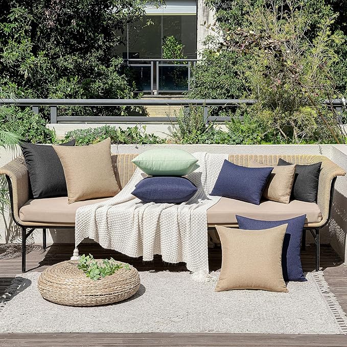 MIULEE Pack of 2 Decorative Outdoor Solid Waterproof Throw Pillow Covers Faux - Image 5