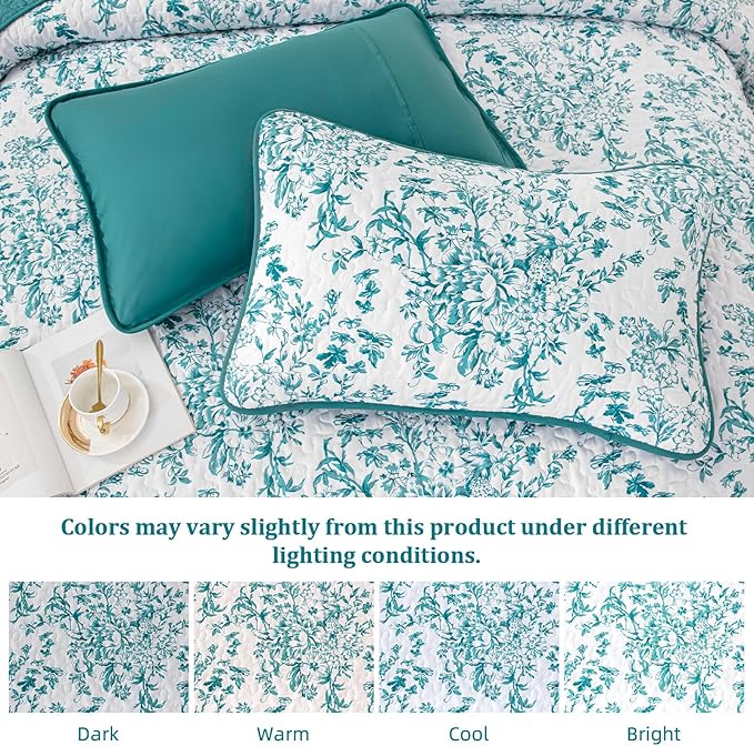 WONGS BEDDING Quilt Queen Size, Teal Quilt Bedding Set - Image 5