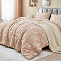 MUXHOMO Duvet Cover Queen Size, Reversible Floral Rosy Gold Duvet Cover Set by MUXHOMO
