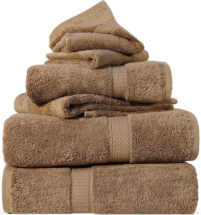 SUPERIOR Egyptian Cotton Pile 6 Piece Towel Set, Includes 2 Bath, 2 Hand by SUPERIOR