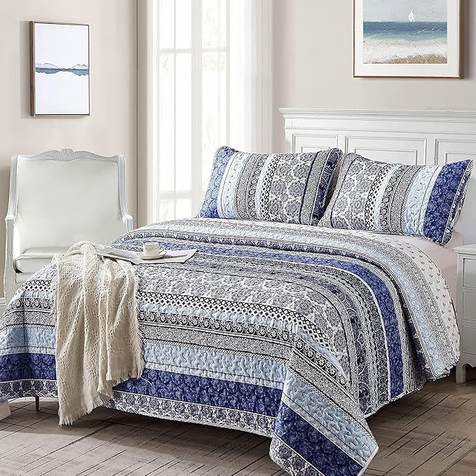 WONGS BEDDING Boho Quilt Set Twin Size, Lightweight Bedspread Coverlet Bedding - Image 2