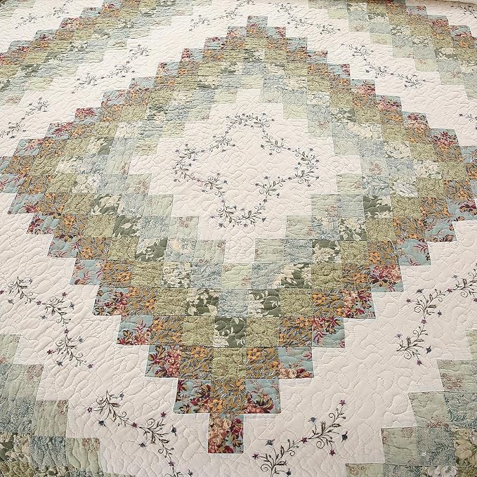 ROOMLIFE Quilt Set Floral Leaves 3D Embroidery Pattern 3 PCS 100% Cotton - Image 2