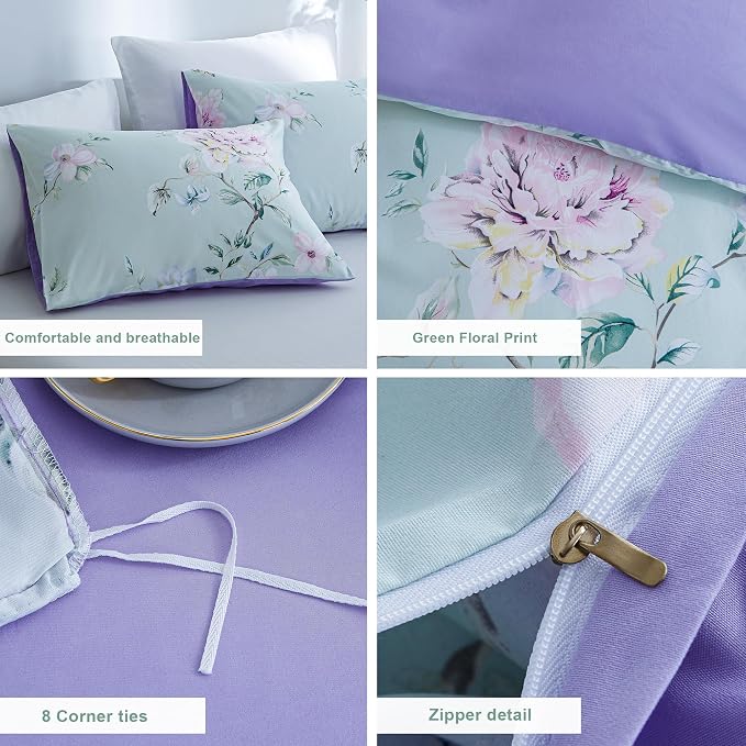 BOLINLIVING Floral Duvet Cover Queen Size 3 Pieces, Flower Duvet Cover - Image 6