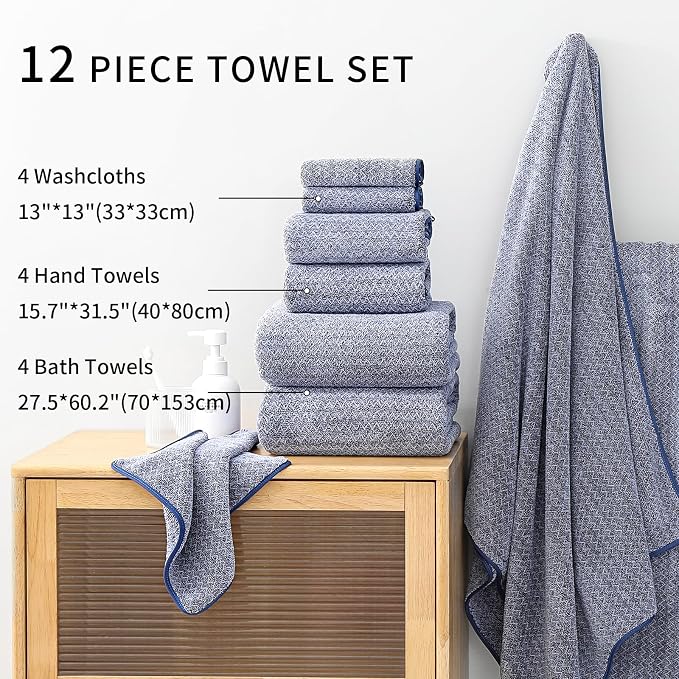 Ultra Soft Bath Towel Set, 12 Piece Family Bathroom Towel Set - Image 5