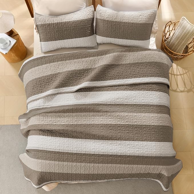 Litanika Quilt King Size Hazel, Stripe Patchwork Summer Bedspread Coverlet 3 - Image 3