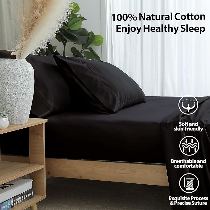 Queen Size Fitted Sheet Only Black, 100% Egyptian Cotton 600 Thread Count - Image 2