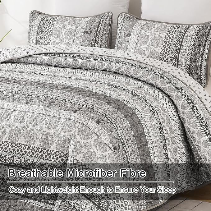 WONGS BEDDING Boho Quilt Set Full Size, Lightweight Microfiber Bedspread - Image 5