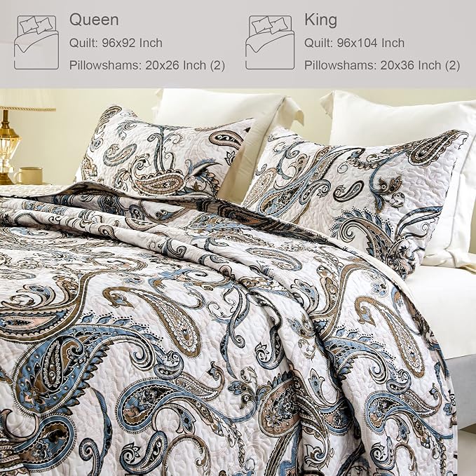 Whale Flotilla Reversible Printed Quilt King Size, Extra Soft Boho Paisley - Image 4