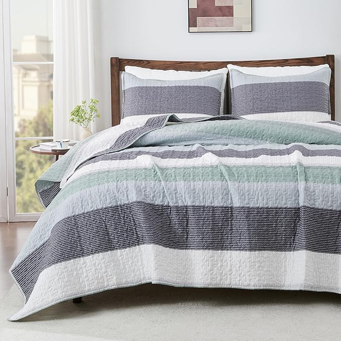 Andency Queen Quilt Bedding Set Sage Green, 3 Pieces Patchwork Mint Green by Andency