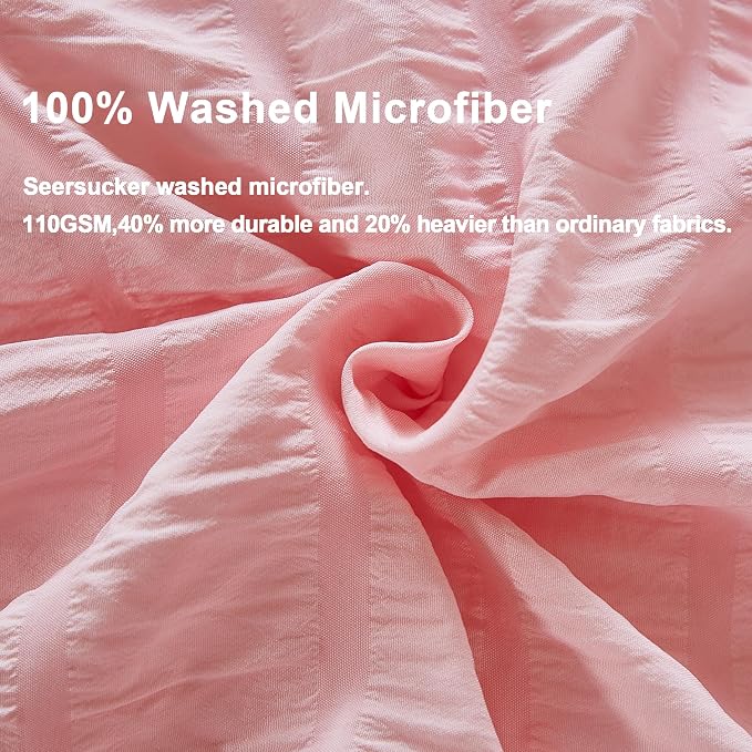 AveLom Blush Pink Seersucker Duvet Cover Set Queen Size, 3 Pieces, Ultra Soft - Image 3